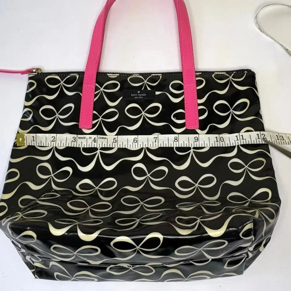 Kate Spade Vinyl Bow Bag Black White Pink - Picture 8 of 13